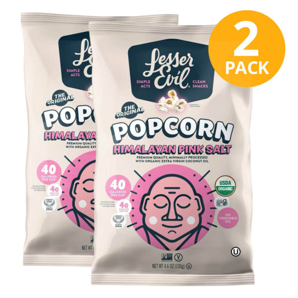 LesserEvil Organic Popcorn, Himalayan Pink Salt, 4.6 OZ (Pack de 2)