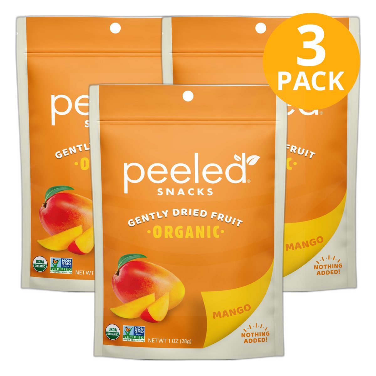 Peeled Snacks Dried Mango, Organic Gently, 1 OZ (Pack de 3)