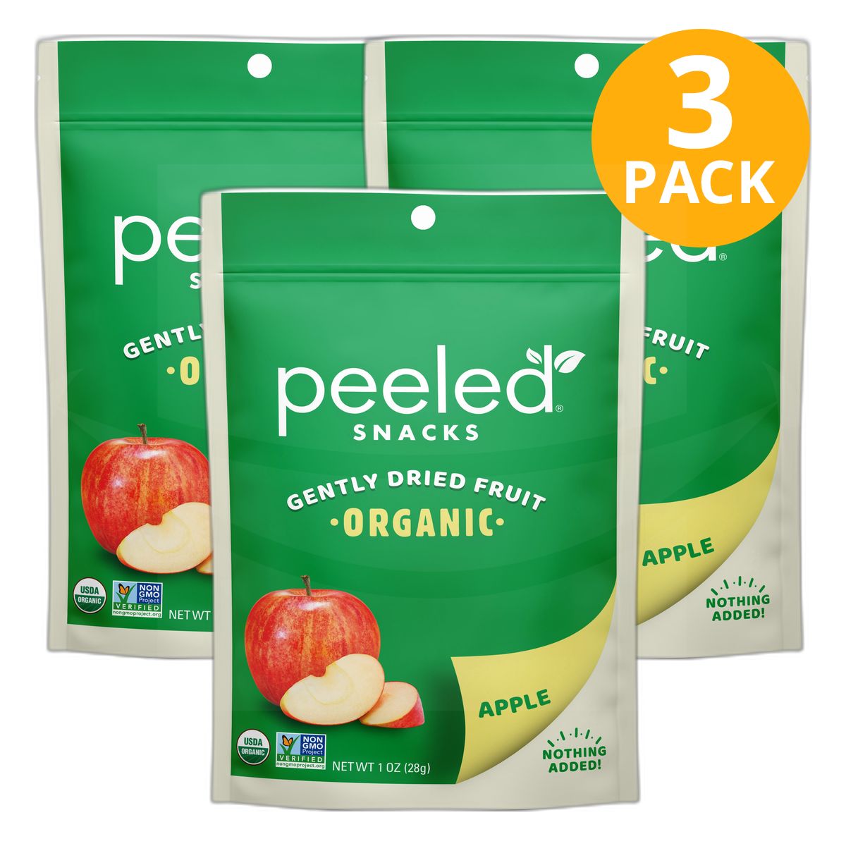 Peeled Snacks Dried Apple, Organic Gently, 1 OZ (Pack de 3)
