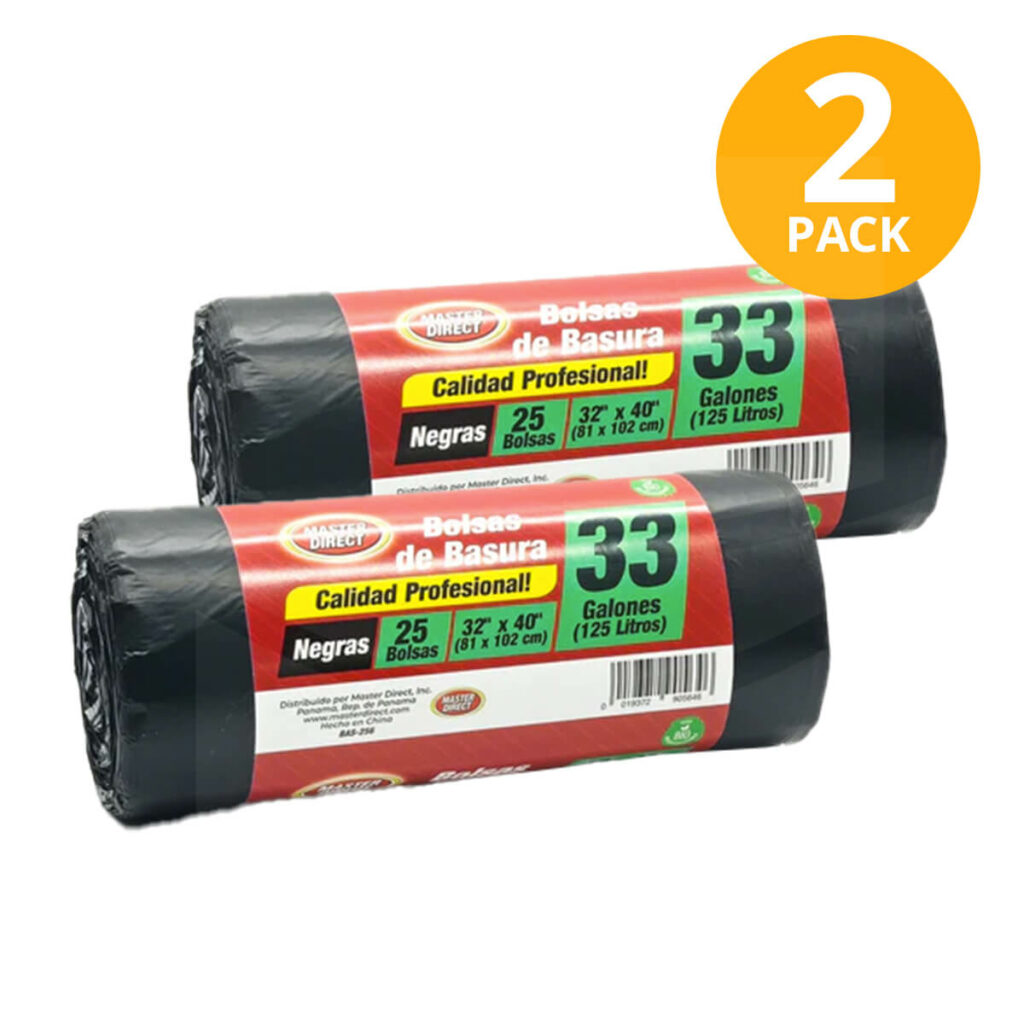 Doublures De Poubelle Haute Densité ULTRA PLUS - 33 Gallons (125L), Épaisseur 0.433mil - Lot De 2 X 100 Sacs