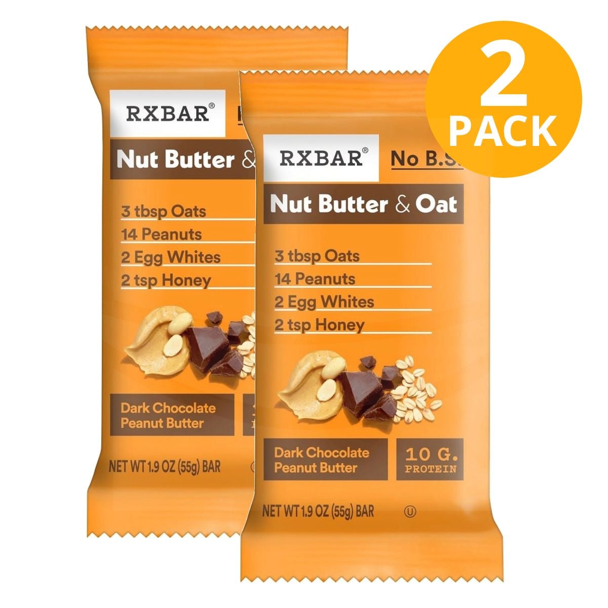 RXBAR Nut Butter & Oat, Dark Chocolate Peanut Butter, 1 RXBAR Nut Butter & Oat, Dark Chocolate Peanut Butter, 1.9 OZ (Pack de 2)