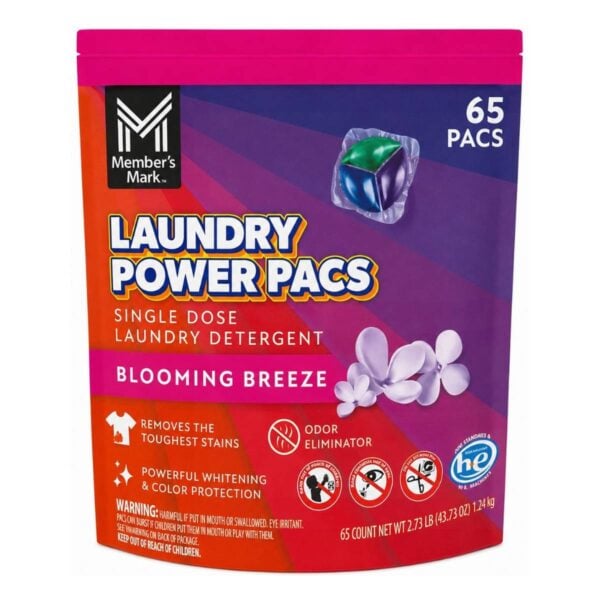 Detergente Power Pacs Blooming Breeze, Member's Mark 65 Unidades