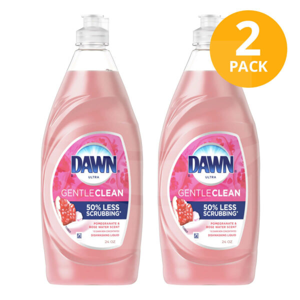 Dawn Ultra Gentle Clean Pomegranate & Rose Scent, Jabón Líquido para Platos, 24 OZ (Pack de 2)