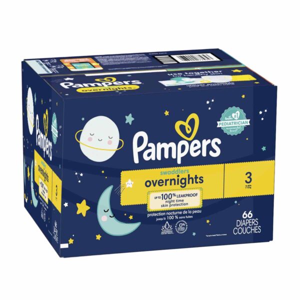 Pampers Swaddlers Overnights, Talla 3, 66 Pañales
