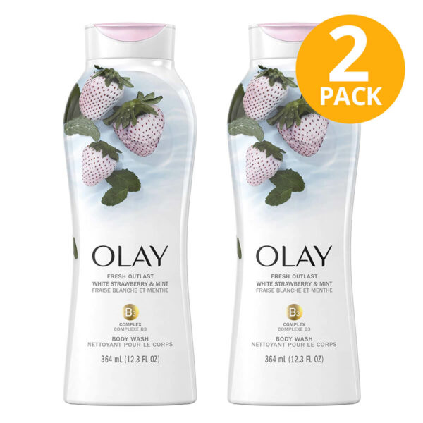 Olay Body Wash Fresh Outlast, White Strawberry & Mint, 364 ml (Pack de 2)