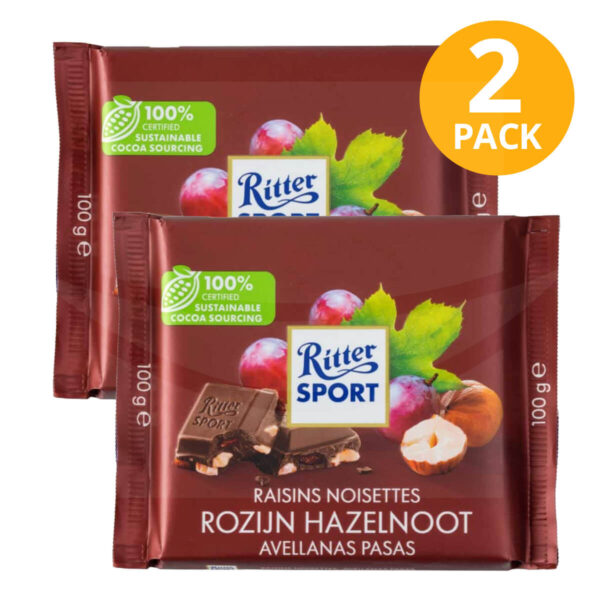 Ritter Sport Chocolate Avellanas Pasas, 100 gr (Pack de 2)