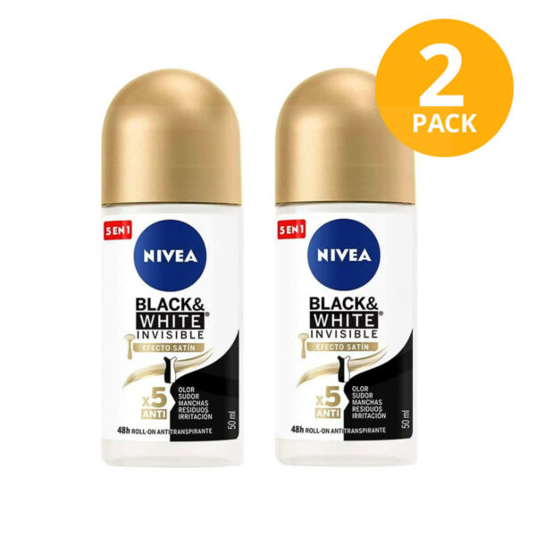 Nivea Black & White Efecto Satín, Roll-On Antitranspirante, 50 ml (Pack de 2)