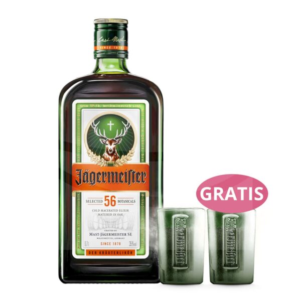 Jagermeister, Licor de 56 Hierbas, 700 ml + 2 Shots GRATIS