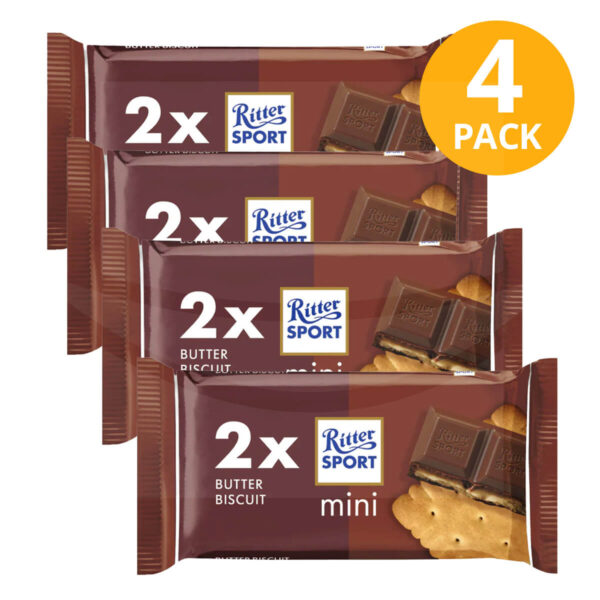 Ritter Sport Chocolate Mini 2x Butter Biscuit, 33.34 gr (Pack de 4)