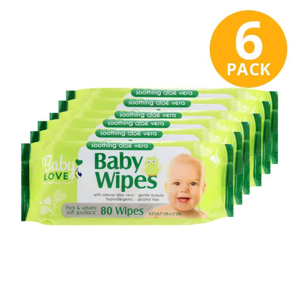 Baby Wipes with Aloe Vera, Baby Love, 480 Toallitas (Pack de 6 x 80