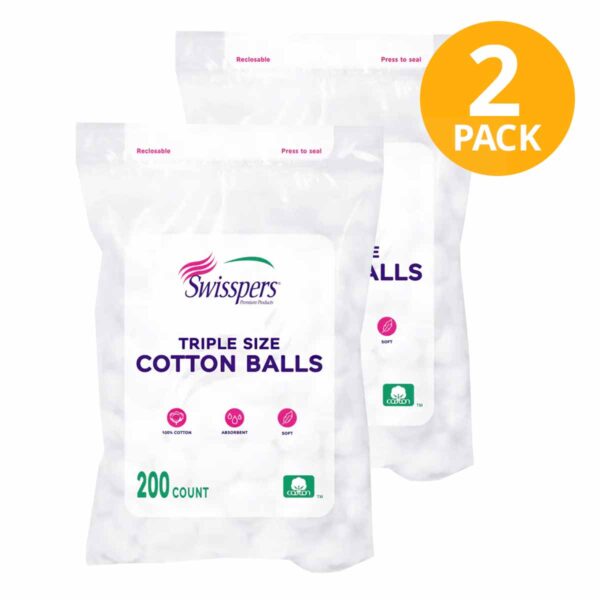 Algodón en Bolas, Cotton Balls Triple Size,  Swisspers, 400 Bolas (Pack de 2 x 200)