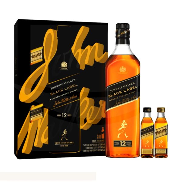 Johnnie Walker Black Label, Whisky 750 ml + Miniaturas Double Black & Gold 50 ml