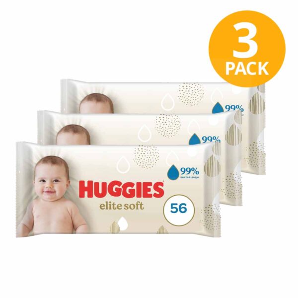 Huggies Elite Soft, 168 Toallitas Húmedas (Pack de 3 x 56)