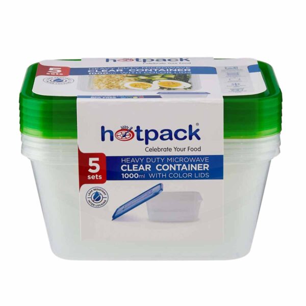 Envase Transparente 1000 ml, Hot Pack, 5 Unidades