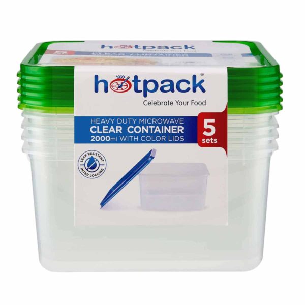 Envase Transparente 2000 ml, Hot Pack, 5 Unidades