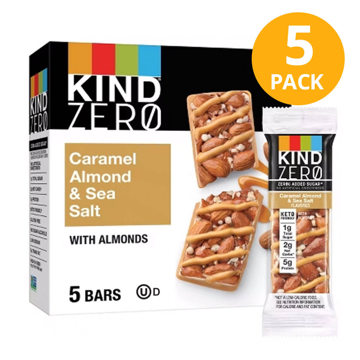 602652433931 Kind ZERO Added Sugar Bars, Caramel Almond & Sea Salt (Pack de 5) - Imagen 1