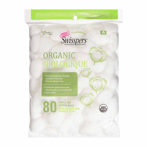 Algodón en Bolas Orgánico, Cotton Balls Triple Size, Swisspers, 80 Bolas