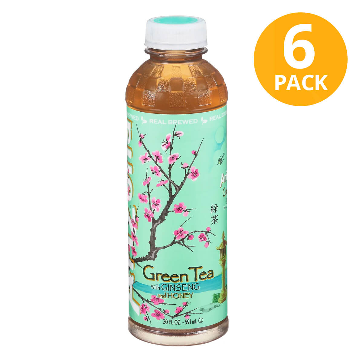 613008725716 Arizona Green Tea with Ginseng and Honey, 591 ml (Pack de 6) - Imagen 1
