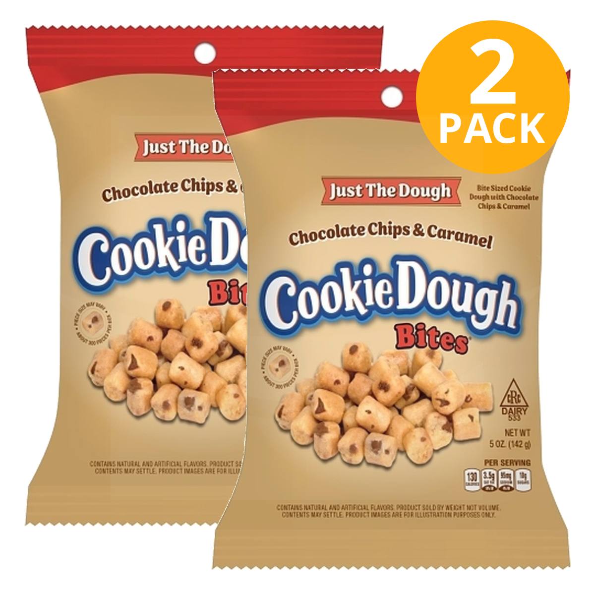 Cookie Dough Bites Just The Dough, Chocolate Chip & Caramel, 5 OZ (Pack de 2) 1 Cookie Dough Bites Just The Dough, Chocolate Chip & Caramel, 5 OZ (Pack de 2)
