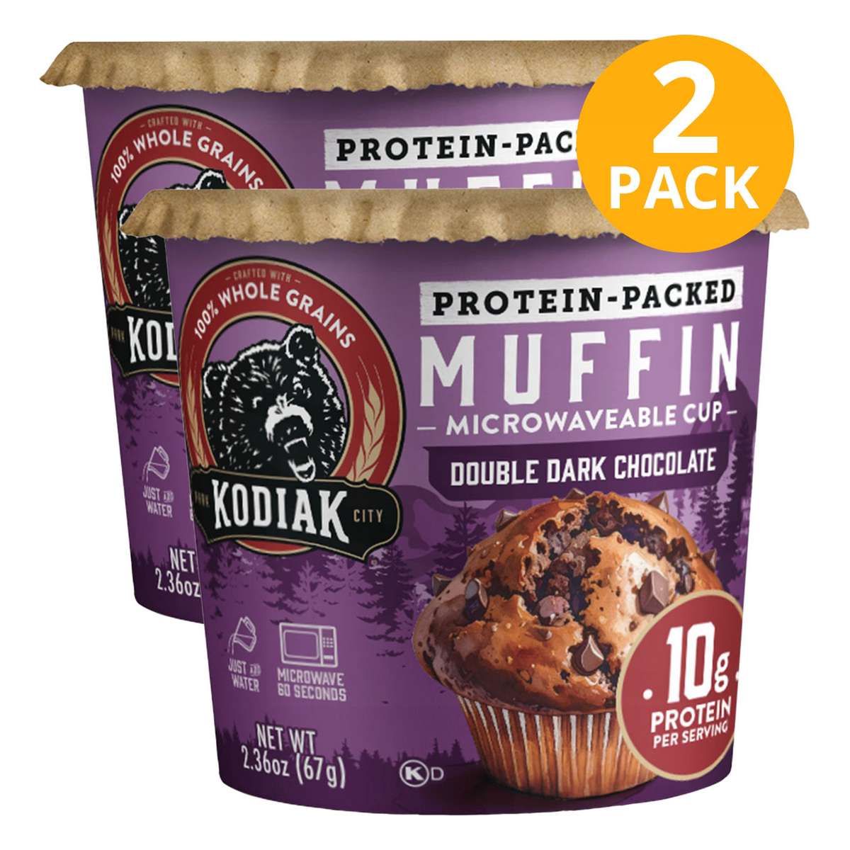 Kodiak Protein-Packed Muffin Double Dark Chocolate, Kodiak 2 Kodiak Protein-Packed Muffin Double Dark Chocolate, Kodiak 2.36 OZ (Pack de 2)