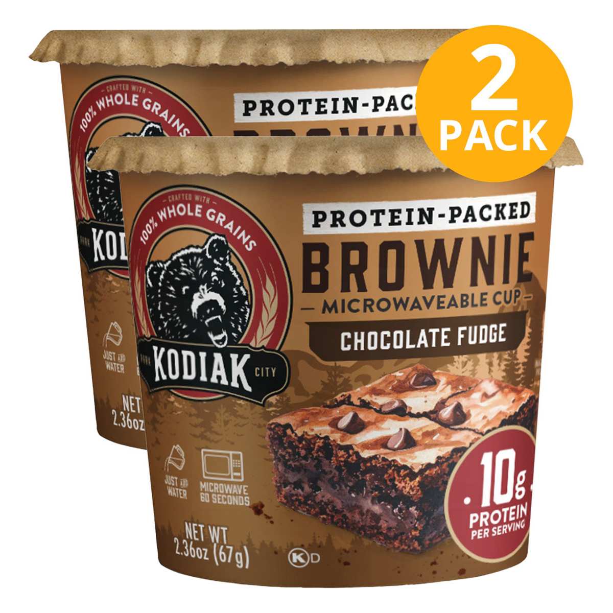 Kodiak Protein-Packed Brownie Chocolate Fudge Cup, Kodiak 2 Kodiak Protein-Packed Brownie Chocolate Fudge Cup, Kodiak 2.36 OZ (Pack de 2)