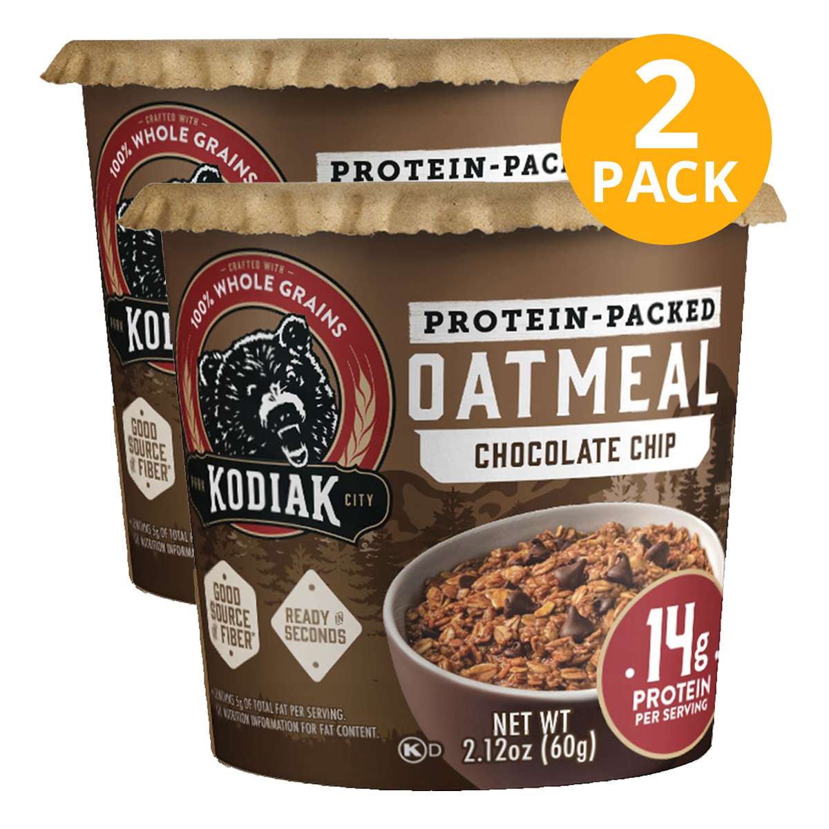 Kodiak Protein-Packed Oatmeal Chocolate Chip, Kodiak 2 Kodiak Protein-Packed Oatmeal Chocolate Chip, Kodiak 2.12 OZ (Pack de 2)