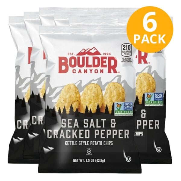 Boulder Canyon Sea Salt Cracked Pepper, Kettle Potato Chips, 1.5 OZ (Pack de 6)