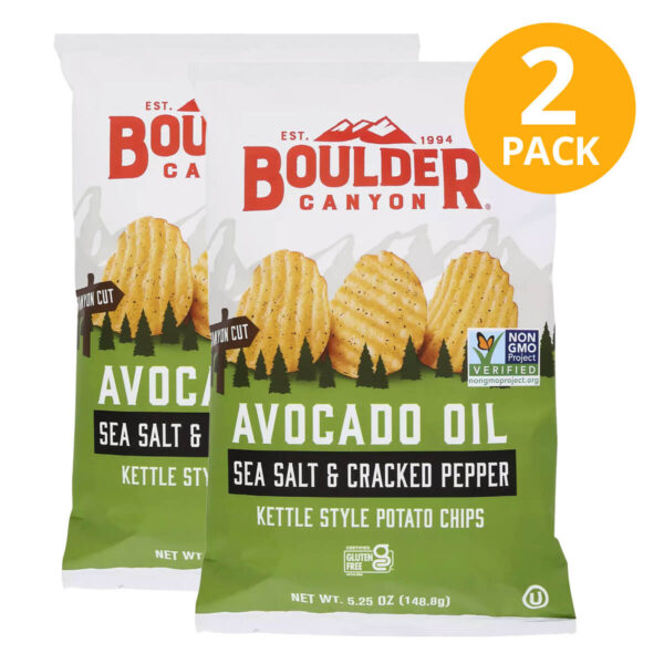 Boulder Canyon Avocado Oil, Sea Salt & Cracked Pepper, Kettle Potato Chips, 5.25 OZ (Pack de 2)