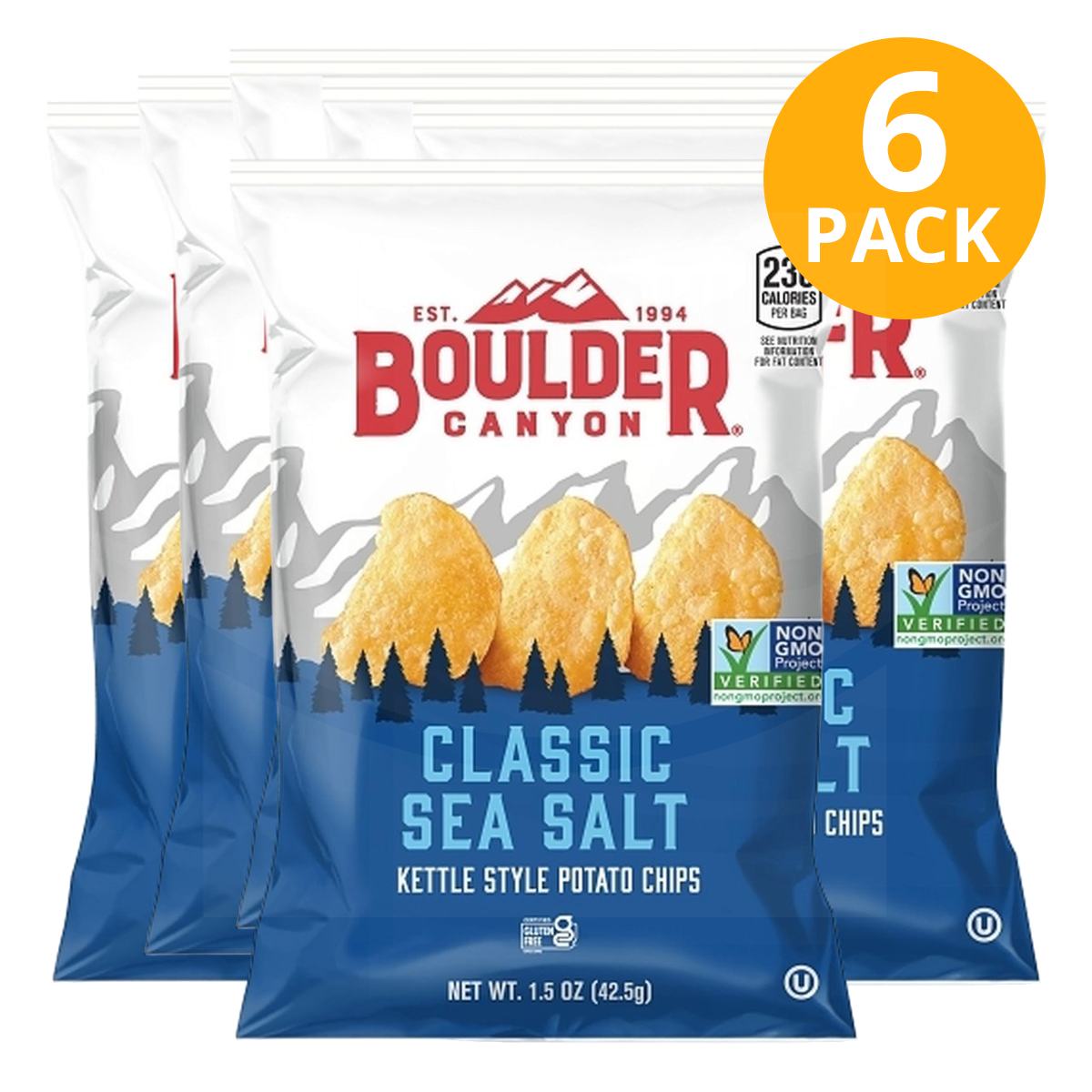 Boulder Canyon Sea Salt, Kettle Potato Chips, 1 Boulder Canyon Sea Salt, Kettle Potato Chips, 1.5 OZ (Pack de 6)