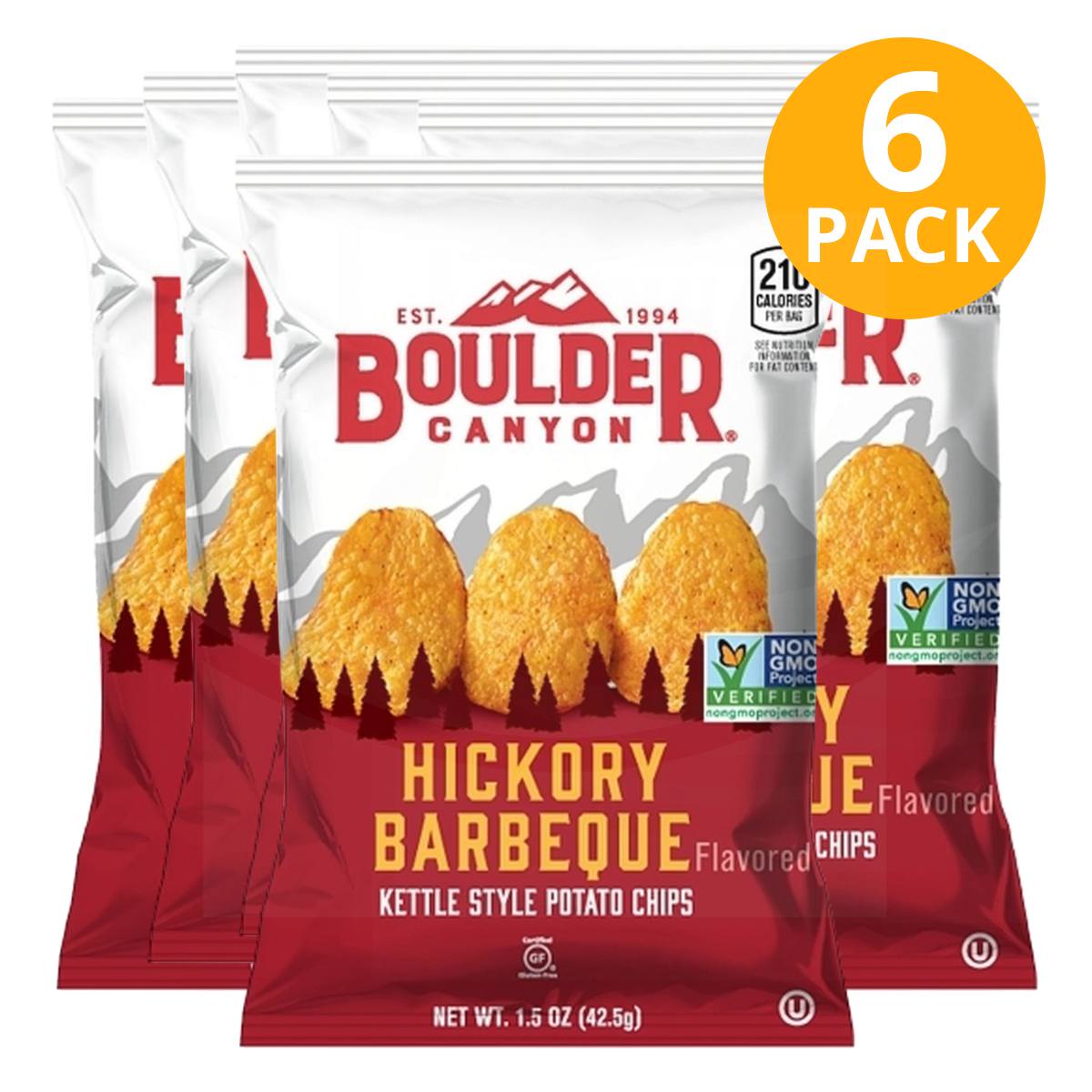 Boulder Canyon Hickory BBQ, Kettle Potato Chips, 1 Boulder Canyon Hickory BBQ, Kettle Potato Chips, 1.5 OZ (Pack de 6)
