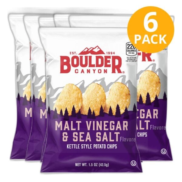 Boulder Canyon Malt Vinegar & Sea Salt, Kettle Potato Chips, 1.5 OZ (Pack de 6)