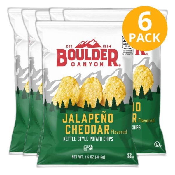 Boulder Canyon Jalapeño Cheddar, Kettle Potato Chips, 1.5 OZ (Pack de 6)