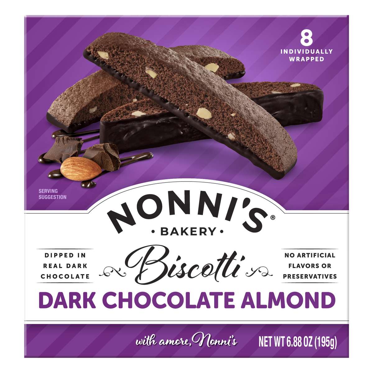 Nonni's Biscotti, Dark Chocolate Almond, 6.88 OZ