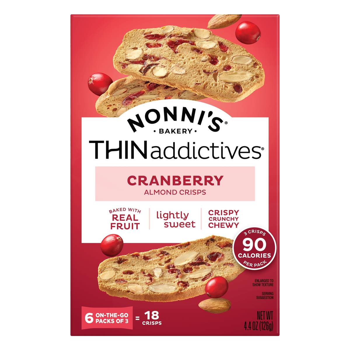 Nonni's THINaddictives, Cranberry Almond Crisps, 4.4 OZ