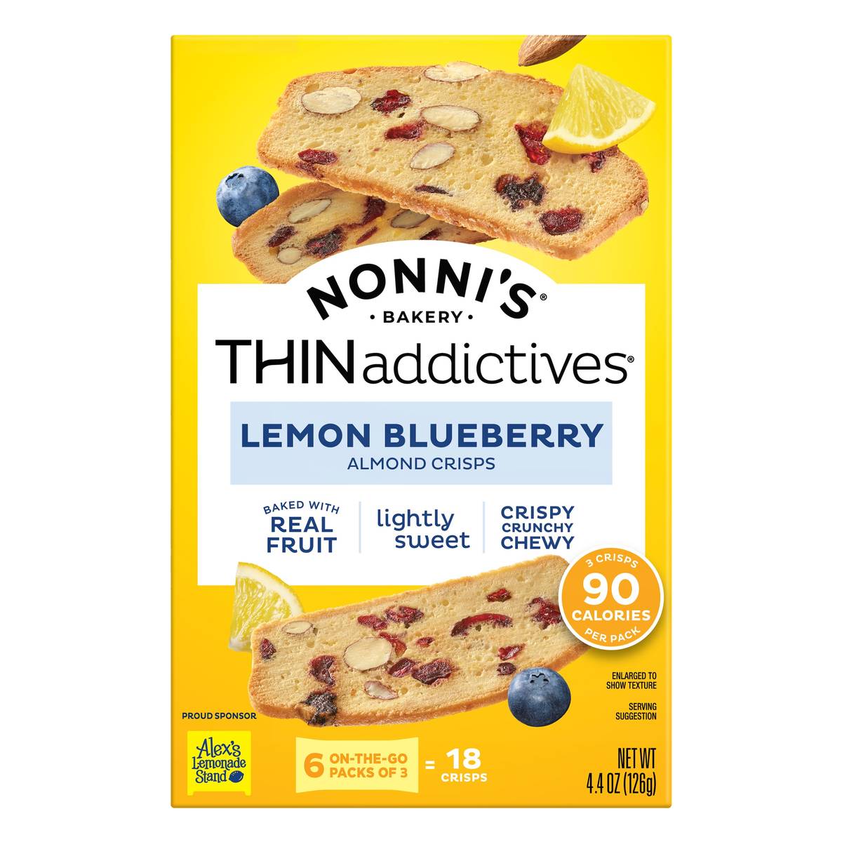 Nonni's THINaddictives, Lemon Blueberry Almond Crisps, 4.4 OZ