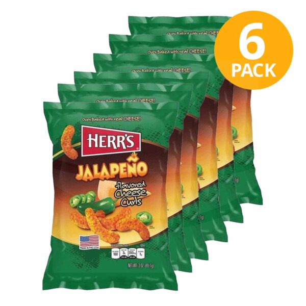Herr’s, Cheese Curls Jalapeño, 28 gr (Pack de 6)