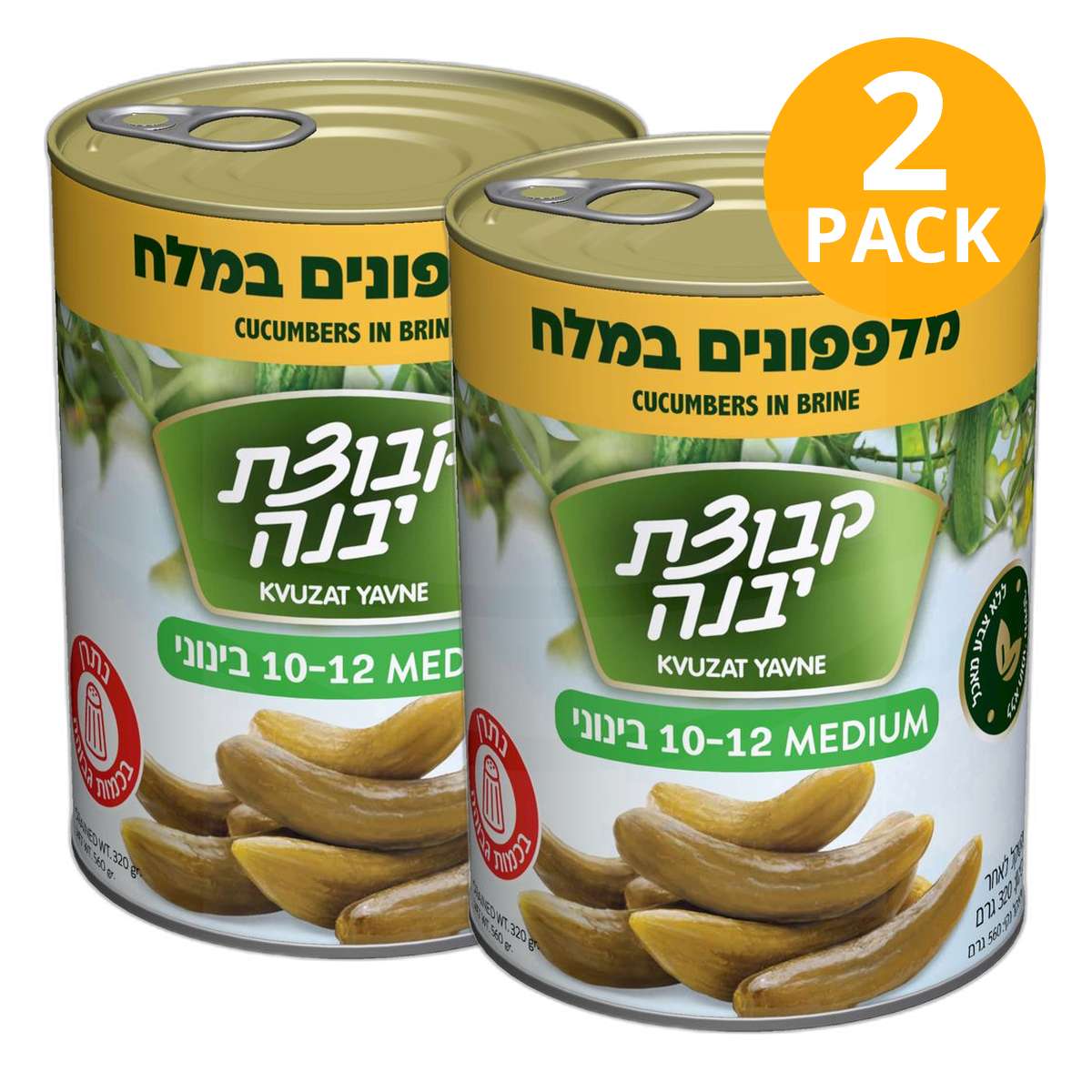 Kvutzat Yavne Pepinillos en Salmuera Medianos 10-12 (Kosher), 560 gr (Pack de 2)
