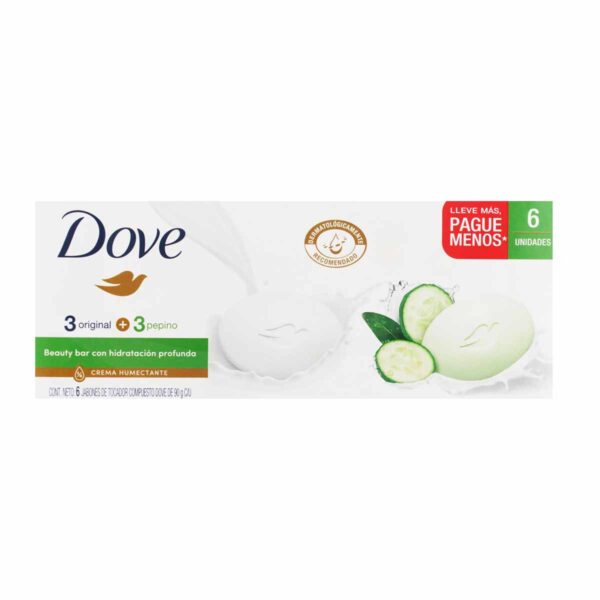 Dove, 6 Jabones en Barra, 3 Original + 3 Pepino, 90 gr