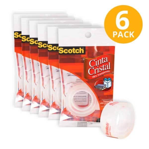 Cinta Adhesiva, Scotch, Transparente Cinta Cristal 10 mts (Pack de 6)