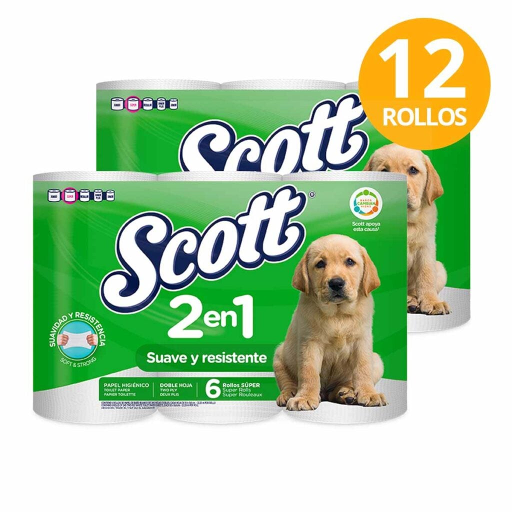 Scott Papel Higiénico 2 en 1, Suave y Resistente, 12 Rollos Súper (Pack ...
