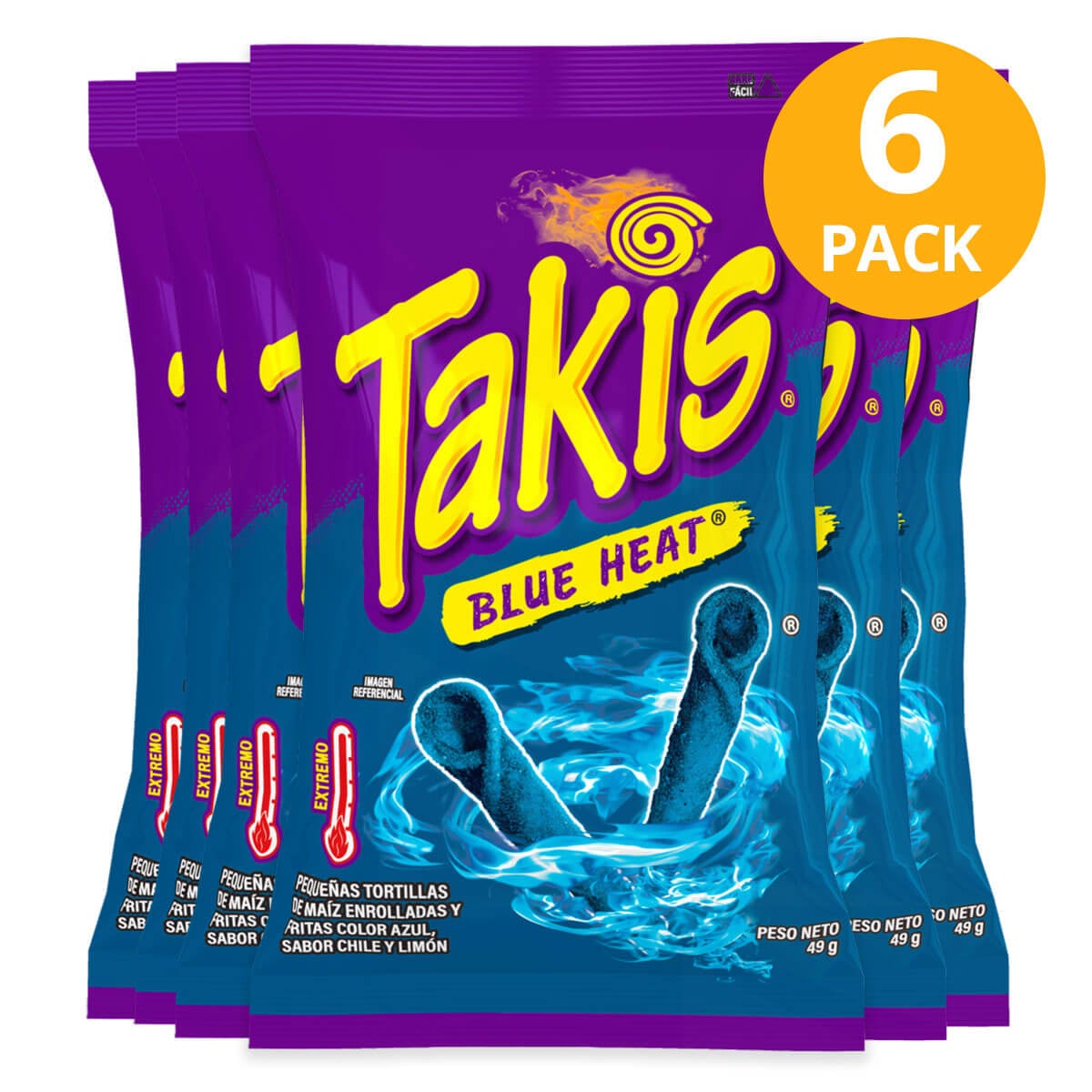 7441029526431 Takis Blue Heat, 49 gr (Pack de 6) - Imagen 1