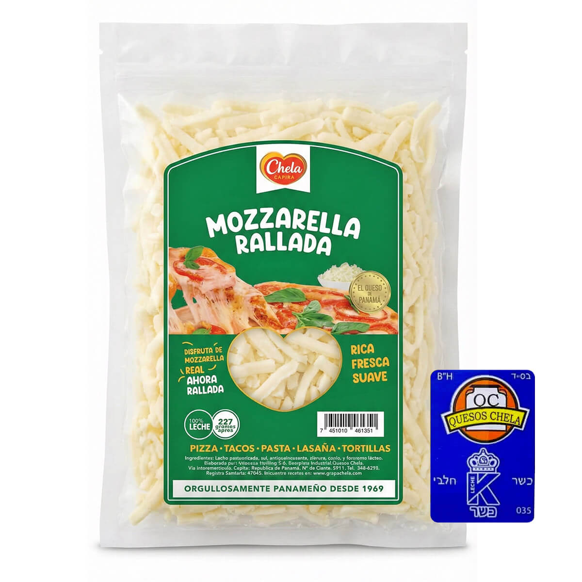 7451010461351 Queso Chela Mozzarella Rallada, 227 gr - Imagen 1