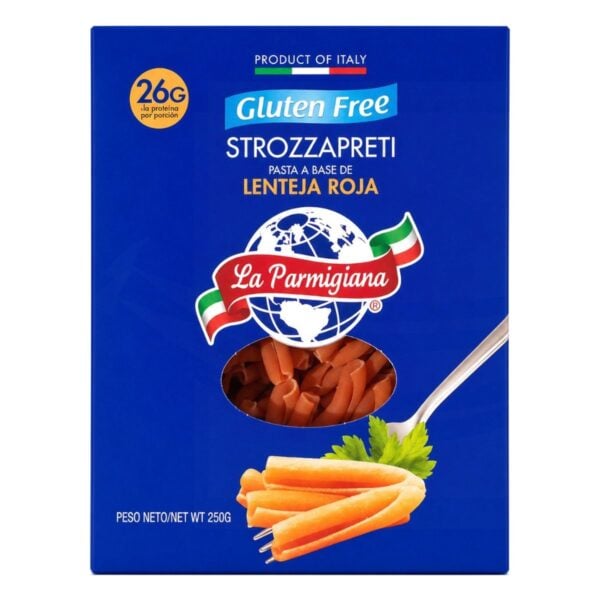 La Parmigiana, Strozzapreti de Lenteja Roja Gluten Free 26 gr Proteína, 250 gr