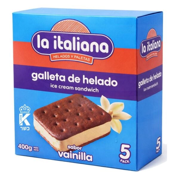 La Italiana Galleta de Helado Sabor Vainilla 400 gr, 5 Unidades
