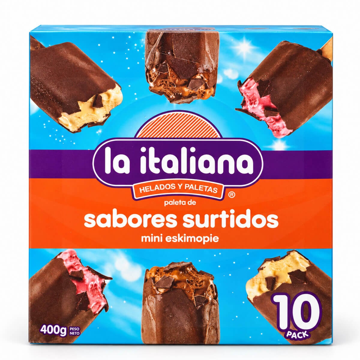 7451079511516 La Italiana Mini Eskimo Pie Surtido de Sabores 400 gr, 10 Unidades - Imagen 1