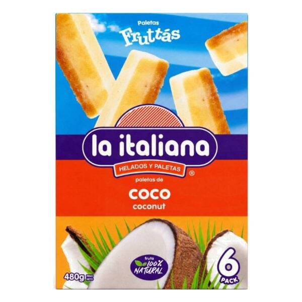 La Italiana Fruttás Paletas de Coco 480 gr, 6 Paletas