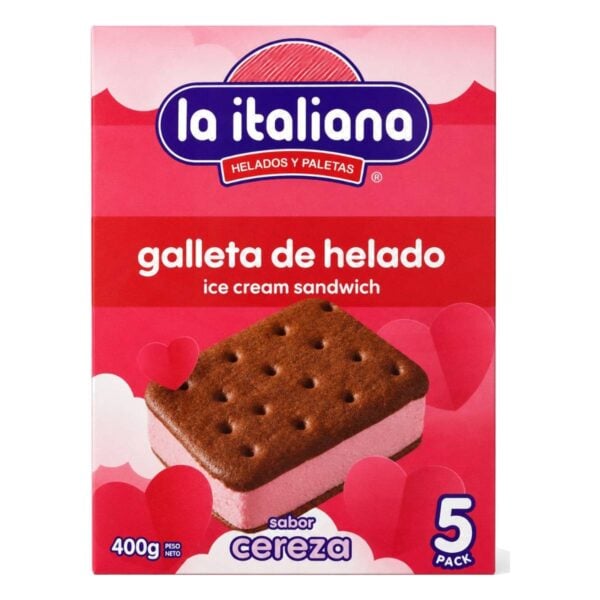 La Italiana Galleta de Helado de Cereza 400 gr, 5 Unidades