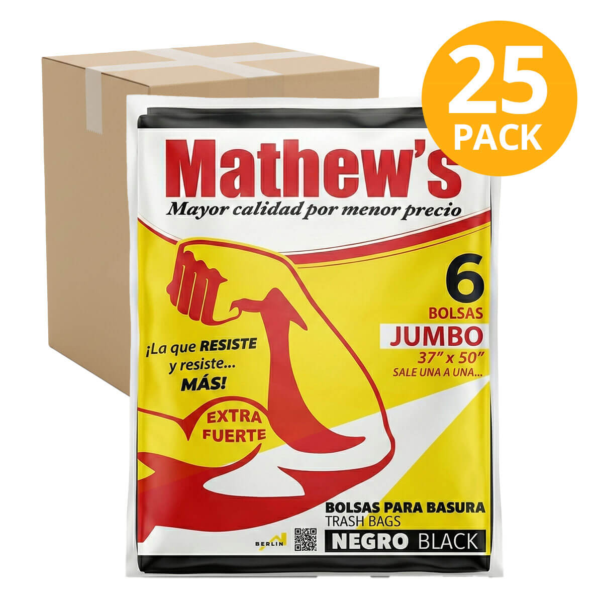Bolsas de Basura Jumbo Extra Fuertes Negras, Mathew's 37x50 (Pack de 25) 1 Bolsas de Basura Jumbo Extra Fuertes Negras, Mathew's 37x50 (Pack de 25)