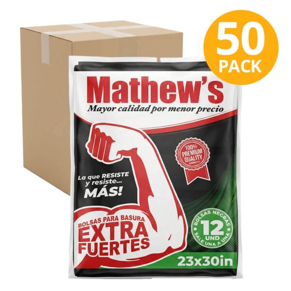 Bolsas de Basura Medianas Extra Fuertes Negras, Mathew's 23x30 (Pack de 50)