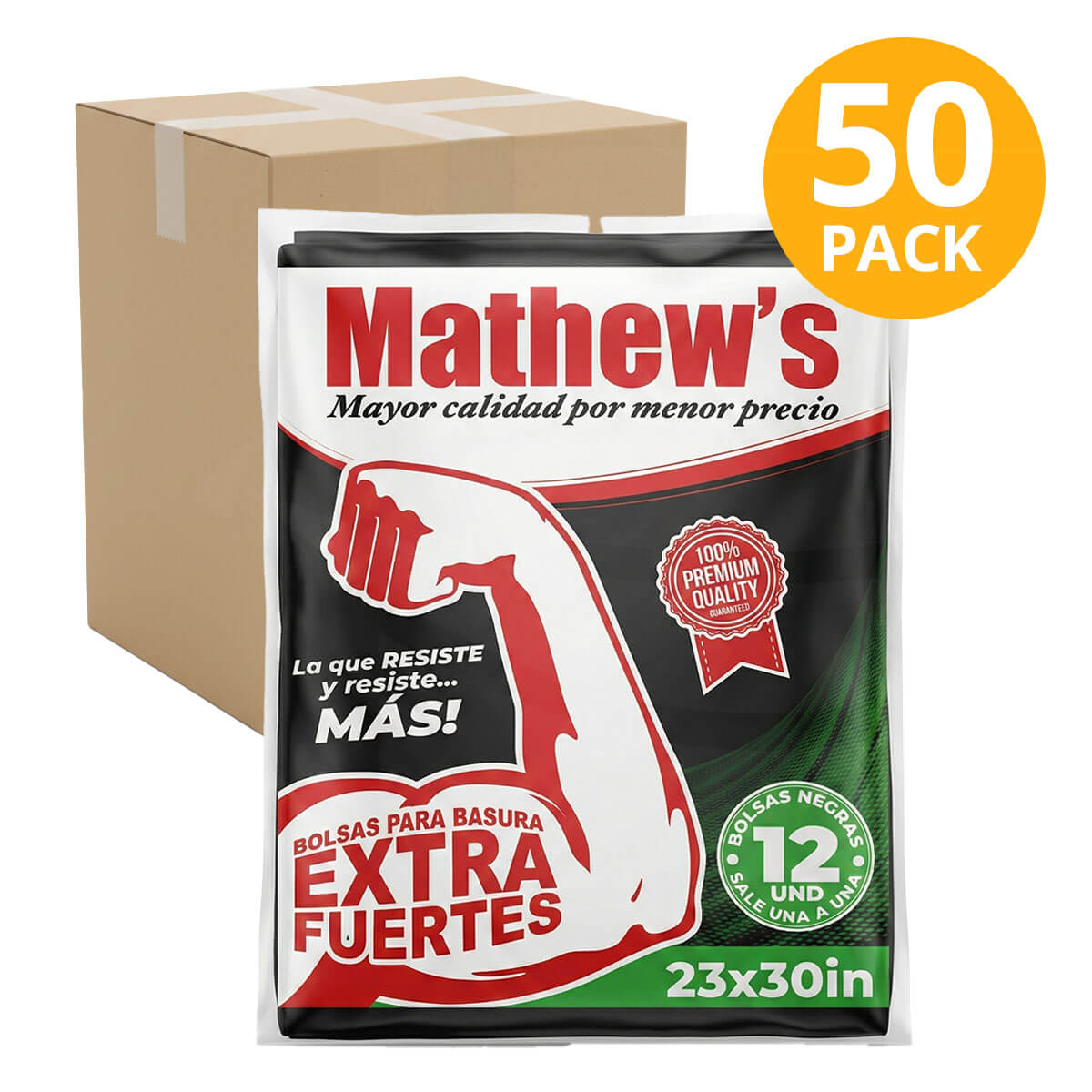 Bolsas de Basura Medianas Extra Fuertes Negras, Mathew's 23x30 (Pack de 50) 1 Bolsas de Basura Medianas Extra Fuertes Negras, Mathew's 23x30 (Pack de 50)
